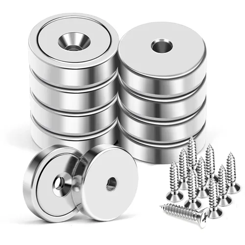 Miniatura 11 de MIKEDE Imanes fuertes con agujeros, 110 libras + imanes de neodimio fuertes con tornillos inoxidables para montaje en pared, imán de base redonda