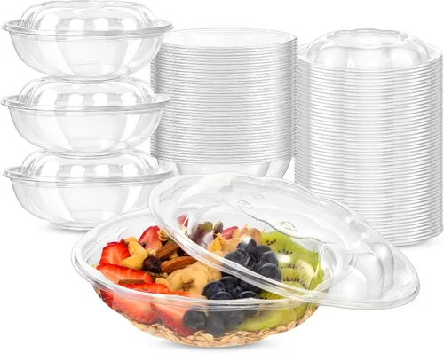 Miniatura 8 de Fit Meal Prep 50 unidades 18 onzas Tazones desechables de plástico transparente para ensalada con tapas herméticas - Para llevar para almuerzo