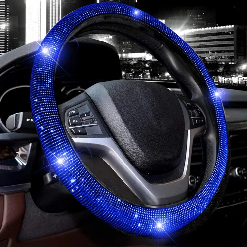 Miniatura 12 de Valleycomfy Funda para volante para mujeres y hombres Bling Bling con cristales tipo diamante brillantes, protector de volante de carro SUV