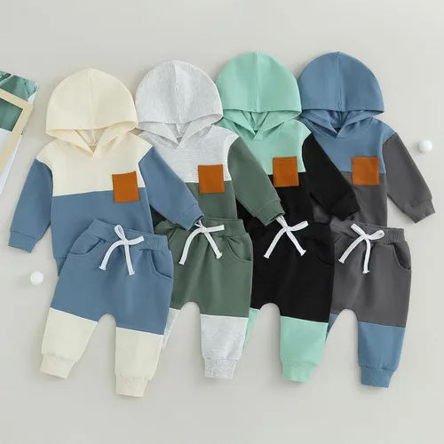 Miniatura 10 de Conjunto de ropa de otoño e invierno para bebé y niño, sudadera larga con capucha y pantalones para niños pequeños, 6, 12, 18, 24 meses, 2T