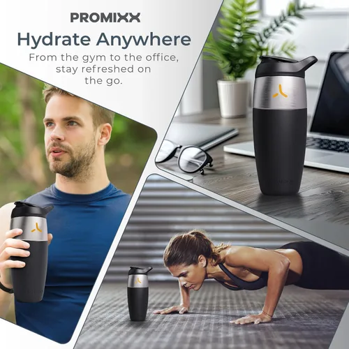 Miniatura 8 de Botella mezcladora de proteínas de acero inoxidable de 32 onzas, vaso agitador de metal a prueba de fugas con agitador de ajuste a presión