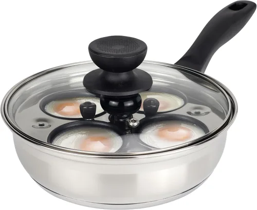 MARSKITOP Sartén antiadherente para 4 huevos, olla para huevos escalfados de acero inoxidable, sartén escalfada sin PFOA, máquina de huevos