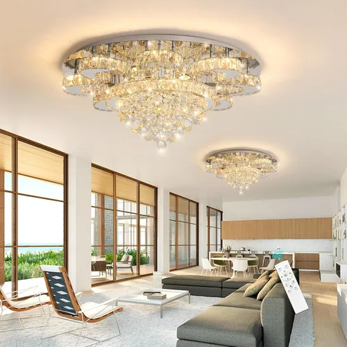 Miniatura 4 de HAIXIANG Candelabro moderno para sala de estar, lámpara de techo, lámpara de techo con control remoto, luces regulables, 32 pulgadas, luz de cristal