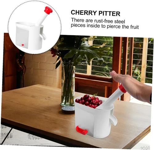 Miniatura 3 de Herramienta de descarador de cerezas con agarre fácil de apretar y recipiente extraíble, removedor de núcleo multifuncional de frutas y verduras