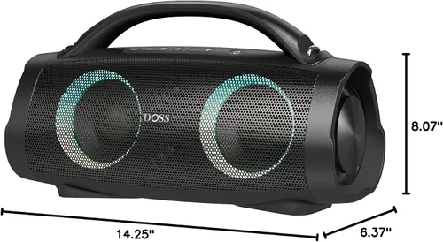 Miniatura 7 de DOSS Extreme Boom+ Altavoz Bluetooth para exteriores con sonido estéreo de 100 W, graves extra, 20 horas de reproducción, luces LED Party-Sync