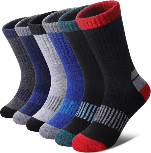 DOSKONI Calcetines de senderismo de lana merino para niños y niñas, para invierno, cálidos, gruesos, térmicos, calcetines de regalo, 6 pares