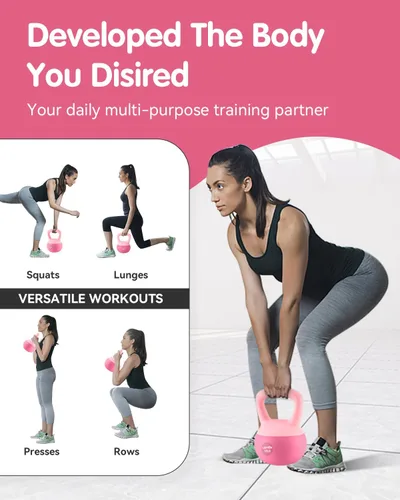 Miniatura 6 de Soft Kettlebell - Cushioned Impact-Resistant Base and Anti-Slip, Kettle bell Anti-Slip Grip Weight for Home Workouts, Safe Strength Training Rosa