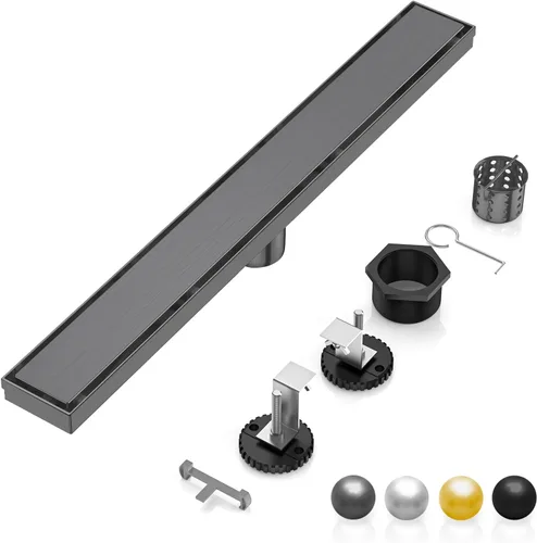 Miniatura 12 de DLONE Drenaje lineal de ducha Drenaje lineal de acero inoxidable AISI 304 de 36 pulgadas, desagüe de ducha negro mate con panel de inserción