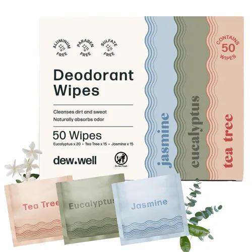 Miniatura 11 de Dew Well Toallitas desodorantes – Desodorante de viaje para llevar – Toallitas corporales con aromas de menta fresca, rosa y pepino para mujer