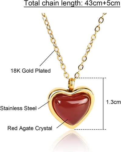 Miniatura 9 de Temoto Valentines Day Girlfriend Gifts Necklace - Gold Carnelian Crystal Heart Necklace for Women Teen Girls Love Gifts for Her