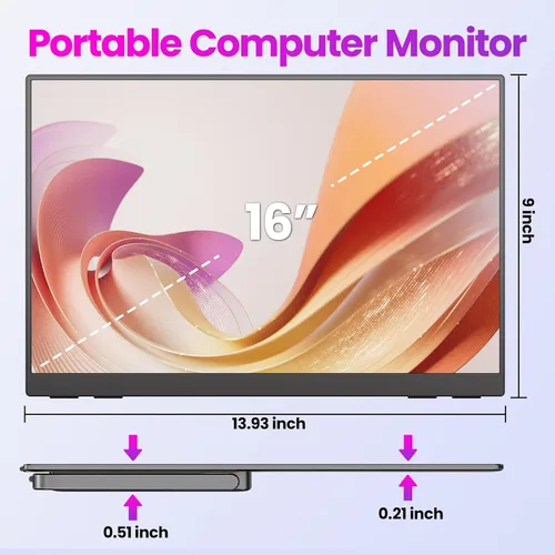Miniatura 8 de Upperizon Monitor portátil de 16 pulgadas 2K QHD 2560X1600 145% sRGB 120Hz IPS HDR HDMI USB-C Monitor de viaje para laptop, MacBook, PC, Surface PS5