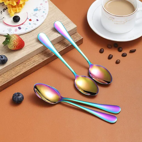 Miniatura 3 de Berglander - Juego de 4 cucharaditas de 6.5 pulgadas, acero inoxidable, chapado en titanio, brillante, multicolor, cucharas de té coloridas, cuchara