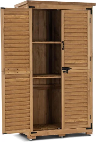 Miniatura 10 de MCombo - Cobertizo de almacenamiento para exterior, armario de almacenamiento de jardín, cobertizo vertical exterior con casilleros, armario