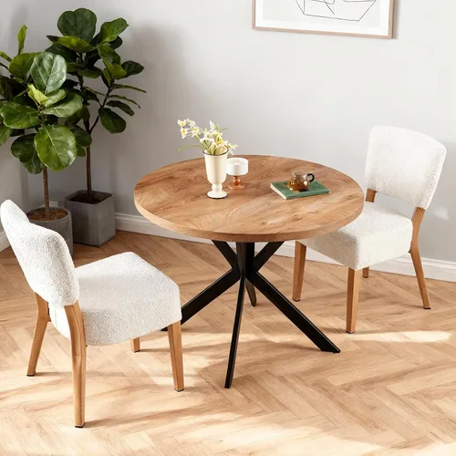 Miniatura 2 de Juego de mesa redonda y silla de 3 piezas, ahorro de espacio, rincón de desayuno, mesa de madera de nogal con marco de metal y 2 sillas de comedor