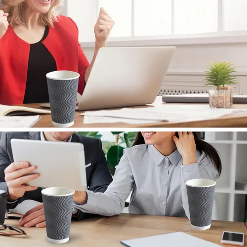 Miniatura 7 de Clawsoff Paquete de 90 tazas de café desechables de 16 onzas sin tapas, tazas de café de papel ondulado aislado gris de 16 onzas, tazas de papel