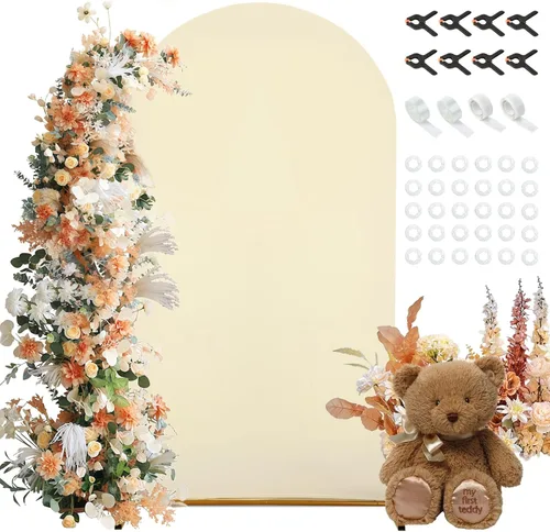 Cubierta de fondo de arco de 7.2 pies, cubierta de arco de elastano beige, cubierta de soporte elástica con herramientas de atar globos para boda,