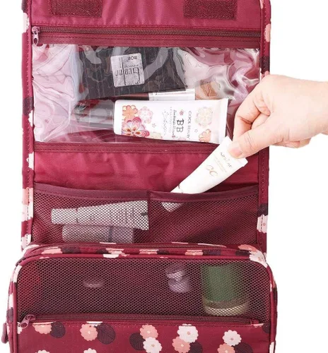 Miniatura 2 de Axgo Multifuncional cosmético portátil viaje plegable maquillaje bolsas de aseo con gancho, rojo