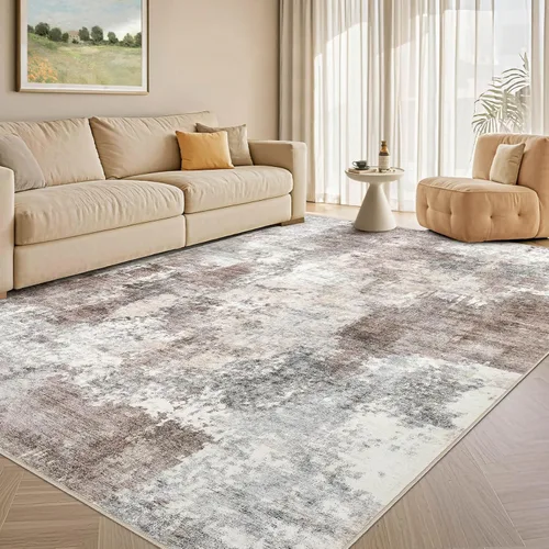Miniatura 42 de Tortania Alfombra redonda lavable de 5 pies para sala de estar: Alfombra moderna abstracta neutra grande suave y delgada – Alfombra antideslizante