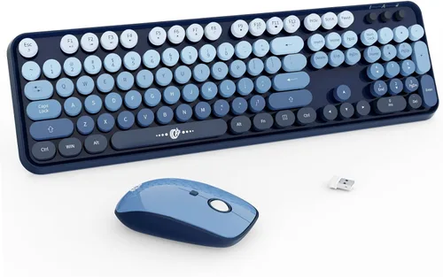 Miniatura 11 de FOPETT - Juego de teclado y mouse inalámbricos de 2.4 GHz con botón de interruptor, teclado de tamaño completo, compatible con V2030 Azul Colorido