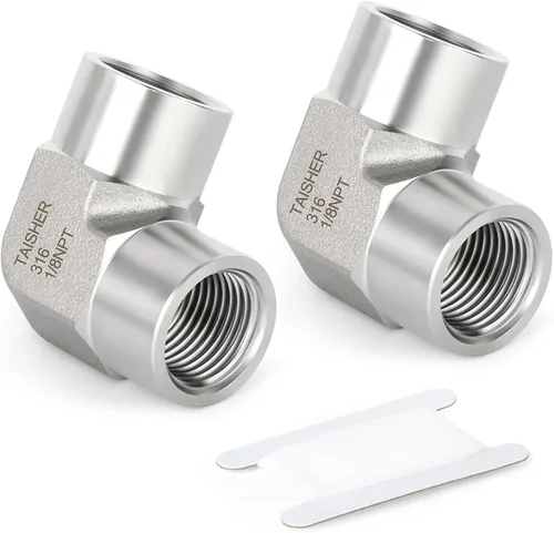 Miniatura 31 de TAISHER 2 piezas de acero inoxidable 304 cuadrado codo Barstock Street de 90 grados, tubo hembra NPT de 1/8 pulgadas a tubo hembra NPT de 1/8