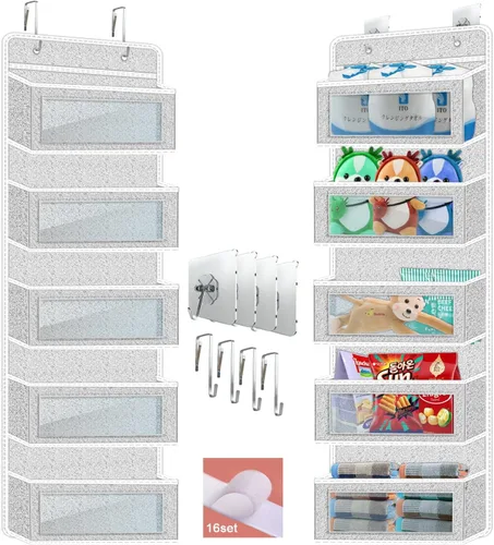 Paquete de 2 estantes colgantes de 5 estantes para colgar sobre la puerta, bolsa de almacenamiento de montaje en pared (gris sésamo, paquete de 2)