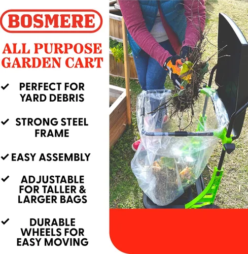 Miniatura 9 de Bosmere W305LVC Carrito de jardín propósito, cubo de basura plegable ajustable para patio, papelera portátil, verde bosque