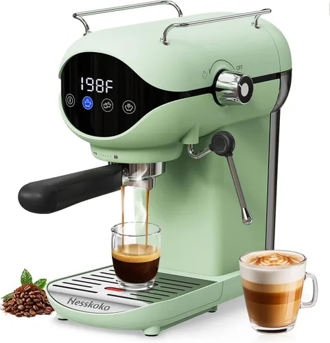 Miniatura 9 de Cafetera Espresso con espumador de leche a vapor semiautomática de 20 bares, diseño compacto en negro con interruptor de palanca para café espresso