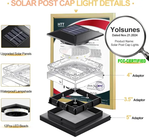 Miniatura 6 de Luces Solares para Tapas de Postes Paquete de 6, Luces Solares Impermeables para Postes de Valla, 4x4 IP65 Luz Negra para Exteriores para Terraza