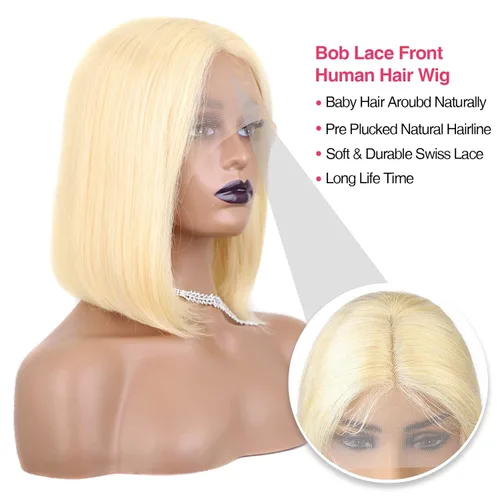 Miniatura 3 de Hoacon 613 Peluca Bob Rubia de Cabello Humano 13x4 Pelucas de Encaje Frontal para Mujeres Negras 180% de Densidad Peluca Bob de Encaje Frontal