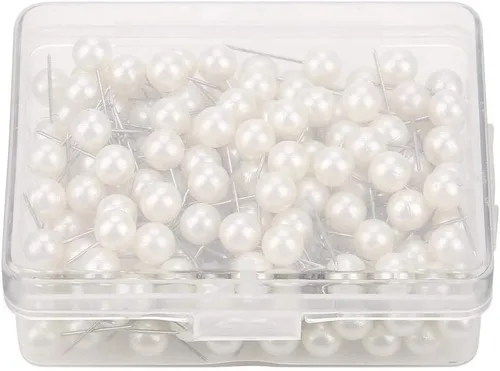 Oumefar 200 alfileres de perlas, tachuelas decorativas para el pulgar, redondas, cortas, perlas, bolas de dibujo, alfileres de mapa, caja de costura