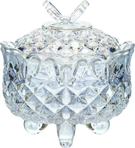 Miniatura 12 de SOCOSY Royal - Caja de dulces de cristal en relieve con tapa, joyero con pies, tarro de galletas, tarro de galletas, dulces de boda, tarros de bufé
