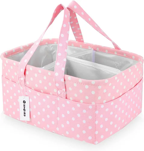 Organizador de Pañales Rosa para Bebé Niña - Cesta Organizadora de Pañales Portátil Grande para Mesa de Cambio - Organizador de Pañales - Bolsa Tote