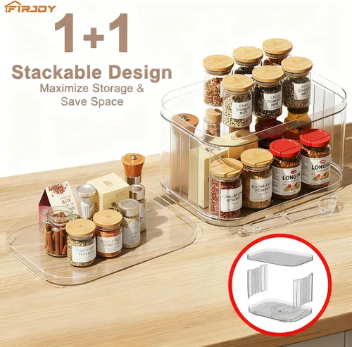 Miniatura 6 de Lazy Susan - Organizador para gabinete, despensa, encimera (2 niveles de 14 x 10 pulgadas, transparente, 1 paquete, rectangular)