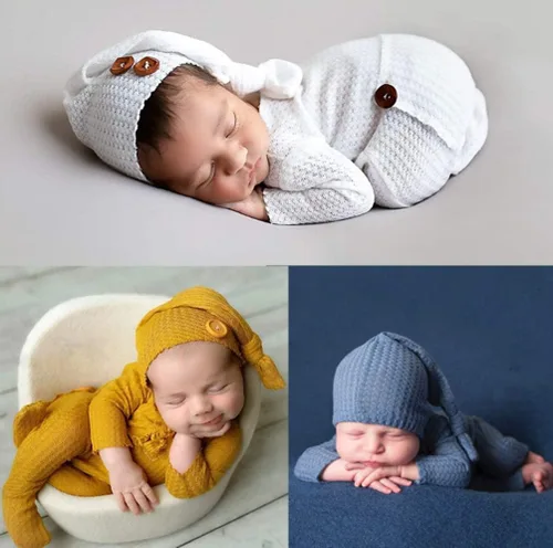 Miniatura 3 de Moda recién nacido niños niñas bebé sesión de fotos accesorios trajes ganchillo ropa sombrero de cola larga pantalones accesorios de fotografía