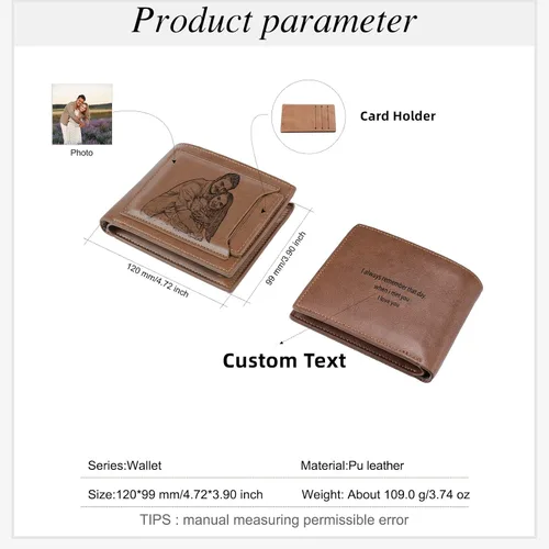 Miniatura 2 de Lovejewelry Carteras personalizadas con fotos para hombres, cartera de piel grabada para padre, novio, estilo 4, Personalizable
