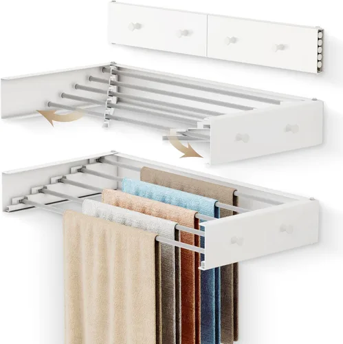 LIENAHU Tendedero de secado de ropa (28 pulgadas blanco), estante de secado de ropa montado en la pared, soporte de pared para ropa, plegable,