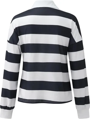 Miniatura 4 de Camiseta de manga larga con botones y cuello de solapa y estampado a rayas para mujer