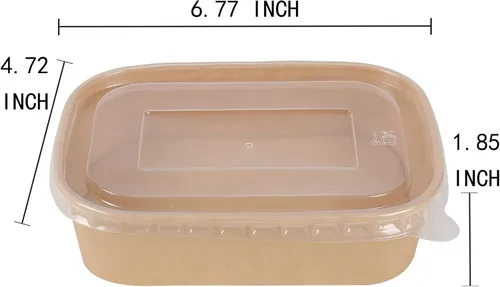 Miniatura 6 de Cuencos de papel kraft desechables de 17 onzas con tapas, recipientes rectangulares para alimentos, cuencos de sopa, suministros de fiesta, cuencos