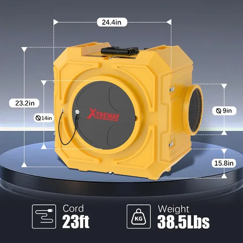 Miniatura 8 de Depurador de aire Hepa 800CFM con filtración de 4 etapas, máquina de aire negativo apilable, purificador de aire comercial con filtros Amarillo-1