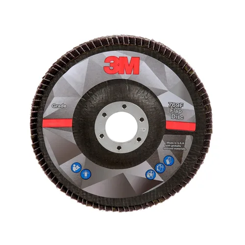 Miniatura 45 de 3M Disco de Solapa 769F, Tipo 27, 80+, 4-1/2 in x 7/8 in, Abrasivo de Alto Rendimiento, Disco de Rectificado y Acabado de Grano Cerámico