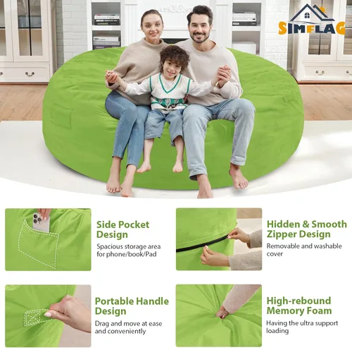 Miniatura 308 de Puf de 5 pies, puf grande con relleno de espuma viscoelástica, sofá puff esponjoso con funda de terciopelo holandés, puf redondo para sala de estar