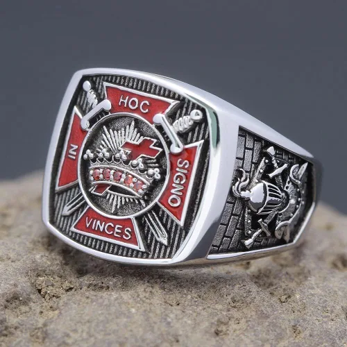 Miniatura 3 de Vintage Knights In Hoc Signo Vinces Templar Masones Masónicos Anillo de plata esterlina HE66F (10)
