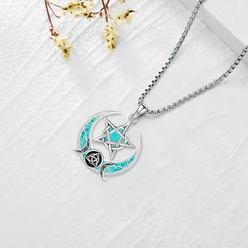 Miniatura 184 de Collar de pentagrama de plata de ley con triple luna, diosa celta, nudo celta, nudo de brujas, Ankh, sol y luna, Hécate, lilith, Santa Muerte