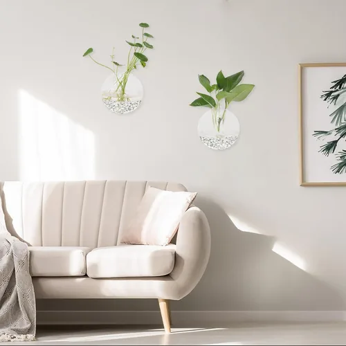 Miniatura 7 de Macetas colgantes de pared, paquete de 6 macetas de vidrio para plantas, jarrones redondos de pared para flores, estación de propagación colgante
