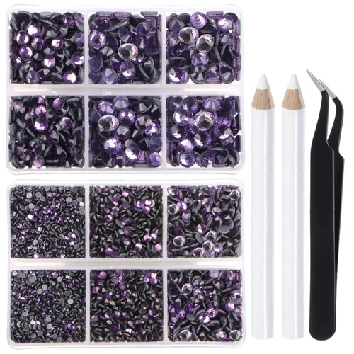 Miniatura 31 de LPBeads 10000 unidades de diamantes termoadhesivos SS6 amatista con parte trasera plana, gemas de diamantes de imitación de cristal redondas