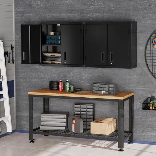 Miniatura 2 de VINGLI Armario de Pared para Garaje con Puertas con Cerradura y Estante Ajustable, Gabinete de Pared de Metal, Gabinete de Almacenamiento Superior