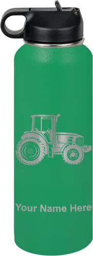 Miniatura 53 de LaserGram Botella de agua personalizada, tractor agrícola, acero inoxidable de doble pared aislada al vacío con popote superior, regalo grabado