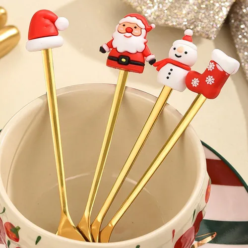 Miniatura 9 de Upkoch Juego de cucharas de Navidad, cucharas de café de Navidad, cucharadita de café de postre de acero inoxidable, vajilla de fiesta