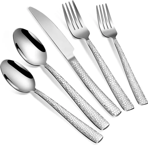 Miniatura 13 de Juego grande de utensilios de servir para anfitriona, cucharas de servir martilladas de acero inoxidable resistentes, cucharas ranuradas, tenedor