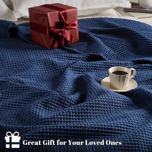 Miniatura 5 de PHF - Manta de punto gofre 100% de algodón tamaño king para cama, cobija ligera transpirable a prueba de engancho, ideal para acolchado en climas